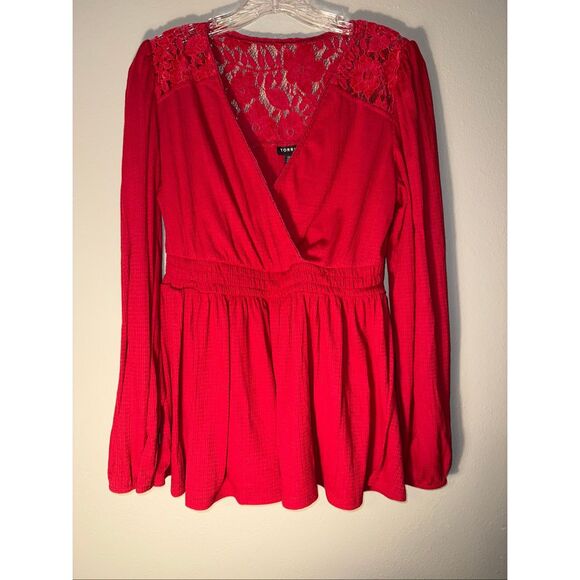 Torrid peplum red lace long sleeve top size 00 - Picture 1 of 6